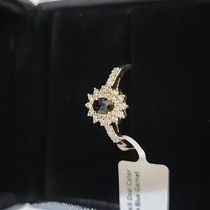 Oval Color Change Blue Garnet and Diamond Ring